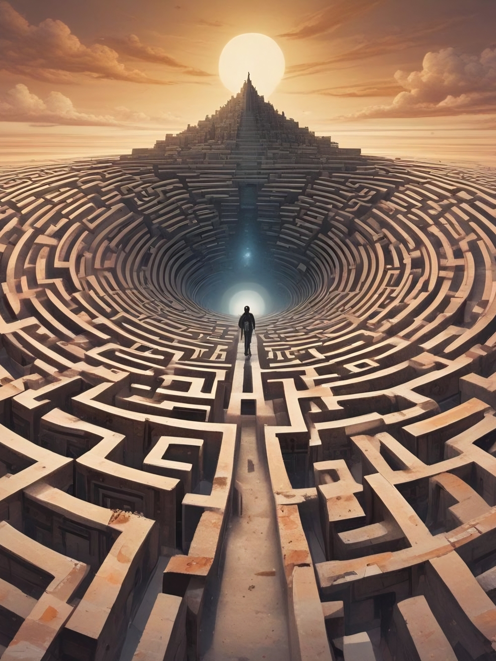Surreal Maze Art Print in Sandstone Tones